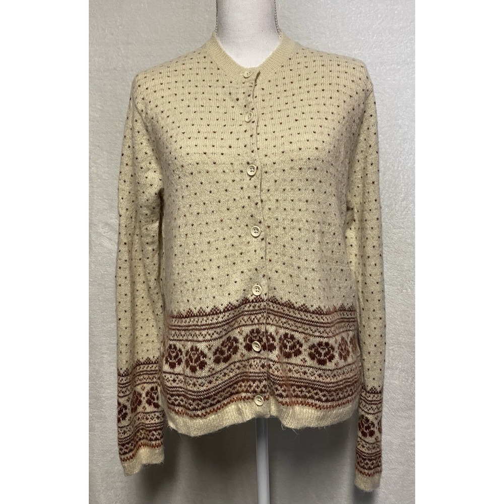 Ines De La Fressange Jacquard Long Sleeve Wool Blend Women's Cardigan Size M